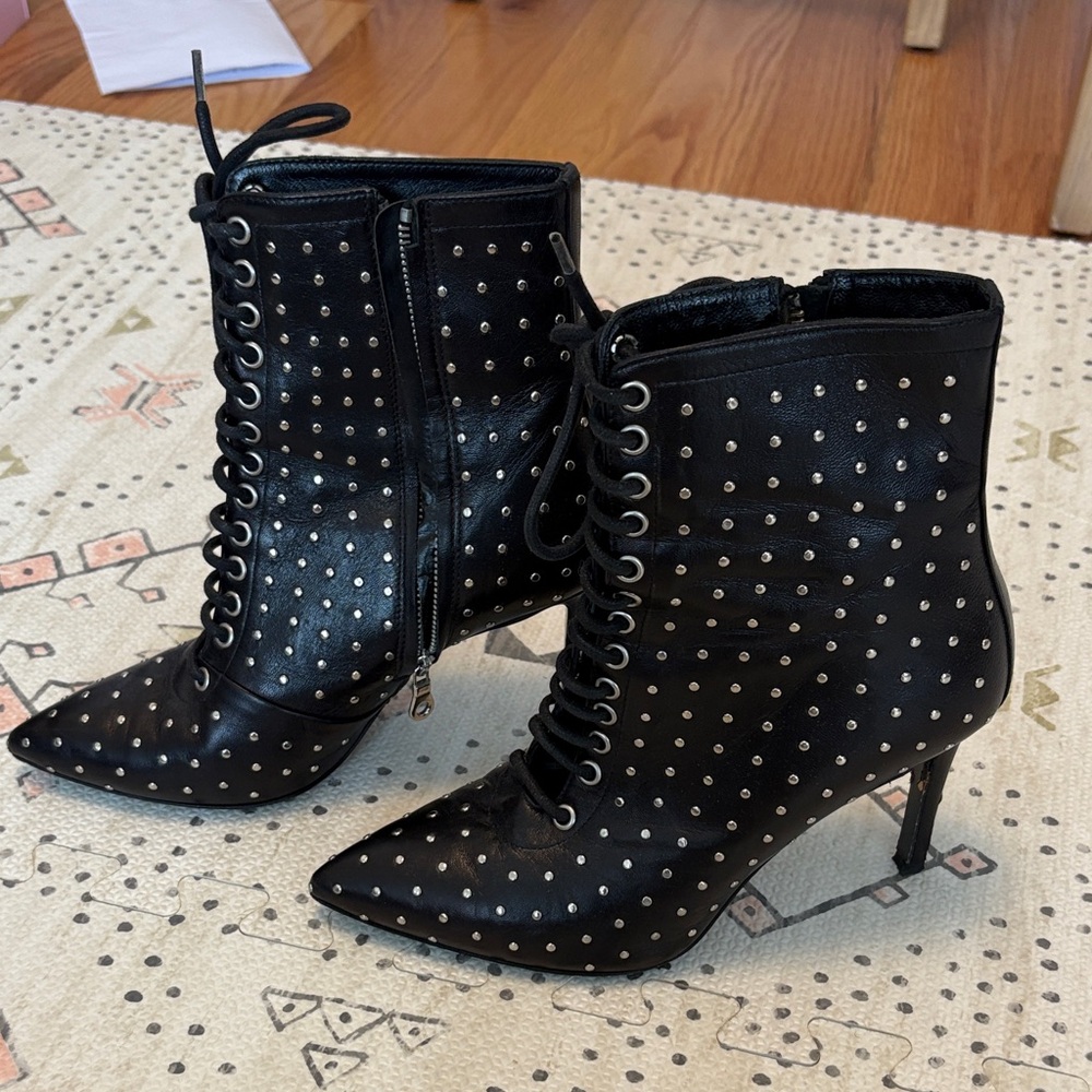 Elegant Black Studded Heeled Boots